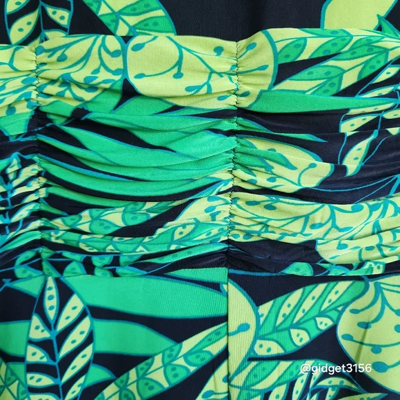 GREEN TROPICAL SLEEVELESS MAXI DRESS WITH RUCHED WAIST BY AA STUDIO - SIZE 8 EUC - Picture 3 of 7